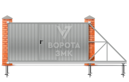 Откатные ворота 2000×2100 с установкой из профнастила ЗМК-7798