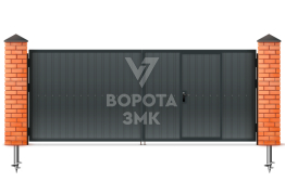 Распашные ворота 3000×1750 с калиткой из профнастила ЗМК-5183